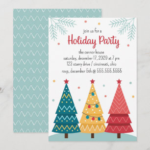 Cute Decorative Christmas Trees Holiday Party Invitation