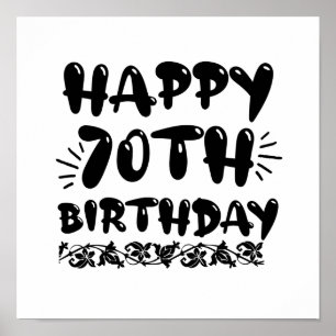 Cute decorative happy 70th birthday, seventieth poster