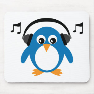 Cute Dee Jay Penguin & Headphones Customisable Mouse Pad