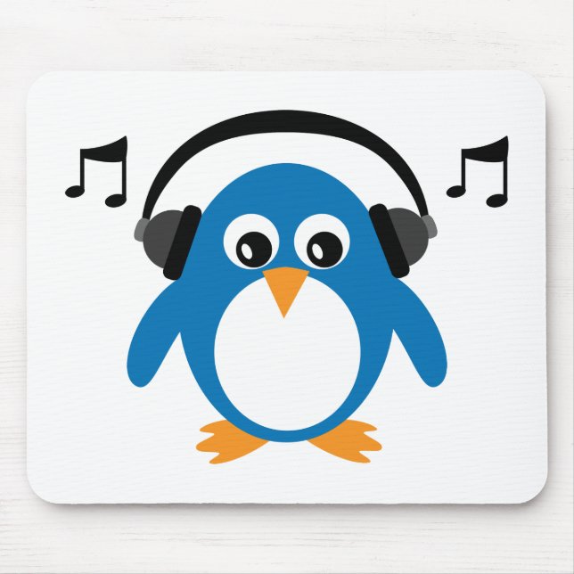 Cute Dee Jay Penguin & Headphones Customisable Mouse Pad (Front)
