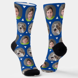 Cute Deep Blue Pet Photo Child Photo 2 Photo Socks