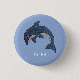 Cute Deep Blue Sparking Jumping Dolphin 3 Cm Round Badge