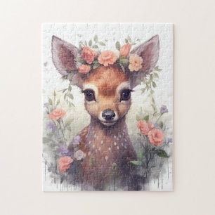 Cute Deer and Flowers Puzzle - Whimsical Woodland 