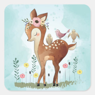 Cute Deer And Friends Square Sticker