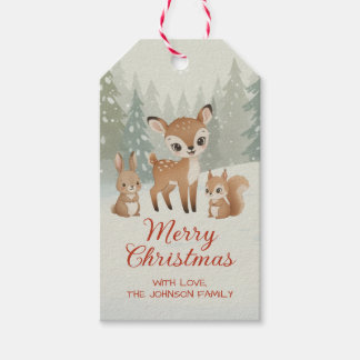 Cute Deer and Woodland Animals Merry Christmas Gift Tags