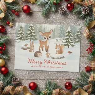 Cute Deer and Woodland Animals Merry Christmas Holiday Card
