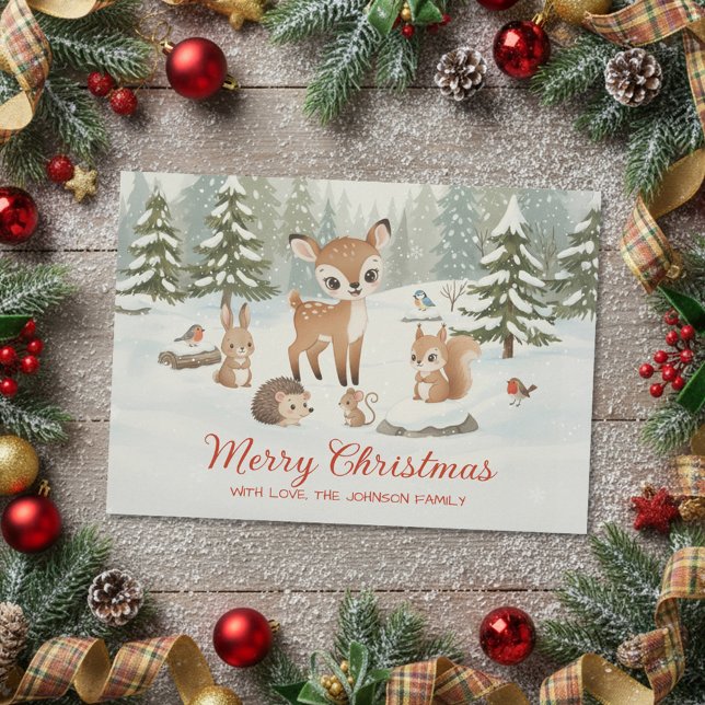 Cute Deer and Woodland Animals Merry Christmas Holiday Card (Creator Uploaded)