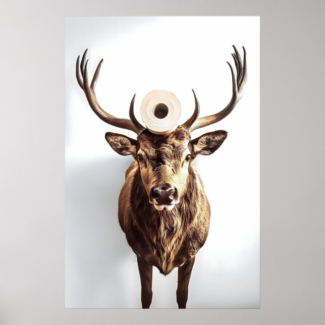 Cute Deer Bathroom Wall Art, Hilarious Deer with Poster (Front)