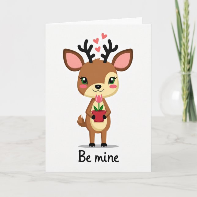 Cute Deer Be Mine Valentine Card (Front)