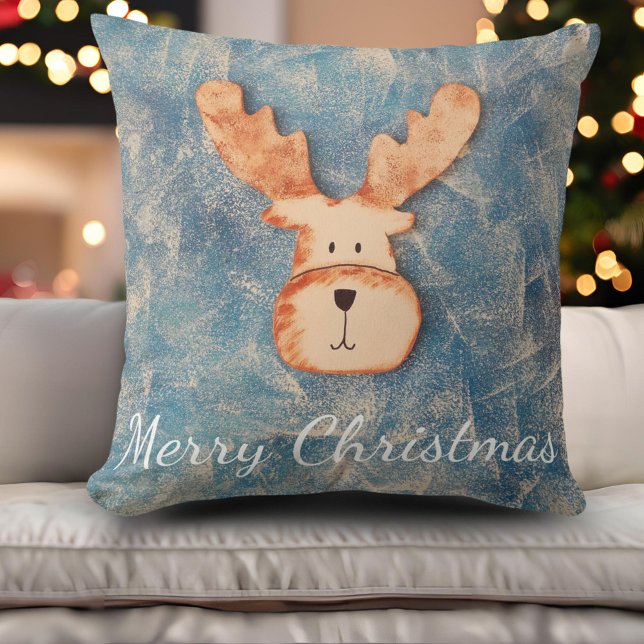 Cute Deer Blue Christmas Holiday Cushion (Creator Uploaded)