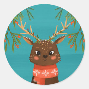 Cute Deer Blue Red Christmas Envelope Seals