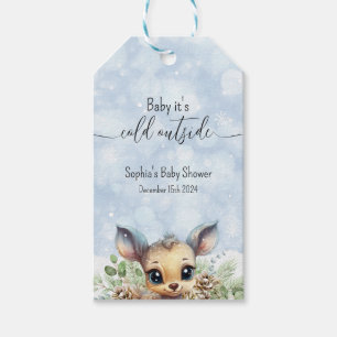 Cute Deer Blue Winter Snow Baby Shower Favour Tags