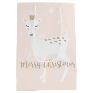Cute Deer   Blush Pink   Christmas Gift Bag