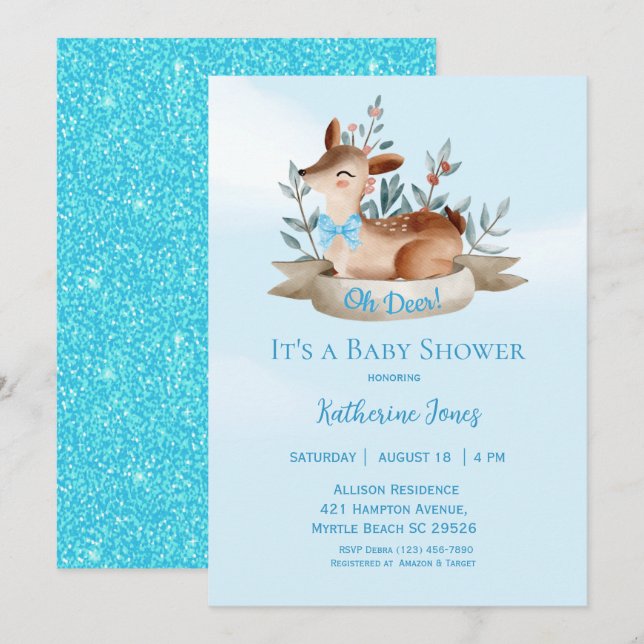Cute Deer Boy's Baby Shower  Invitation (Front/Back)
