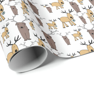 Cute Deer Buck Bull Elk Hand Drawn Baby Nursery Wrapping Paper