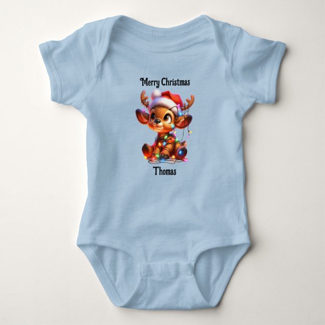 cute deer Christmas holiday baby bodysuit T-Shirt (Front)