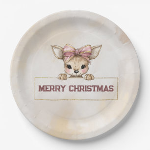 Cute Deer Christmas Paper Plates Festive Tableware