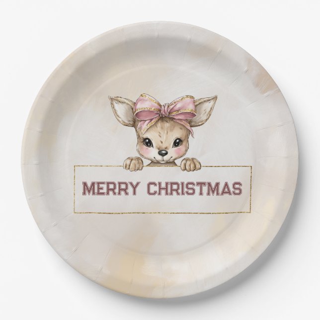 Cute Deer Christmas Paper Plates Festive Tableware (Front)