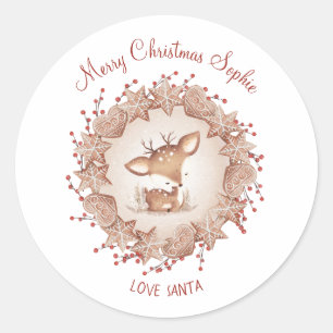 Cute Deer Christmas To From name stickers