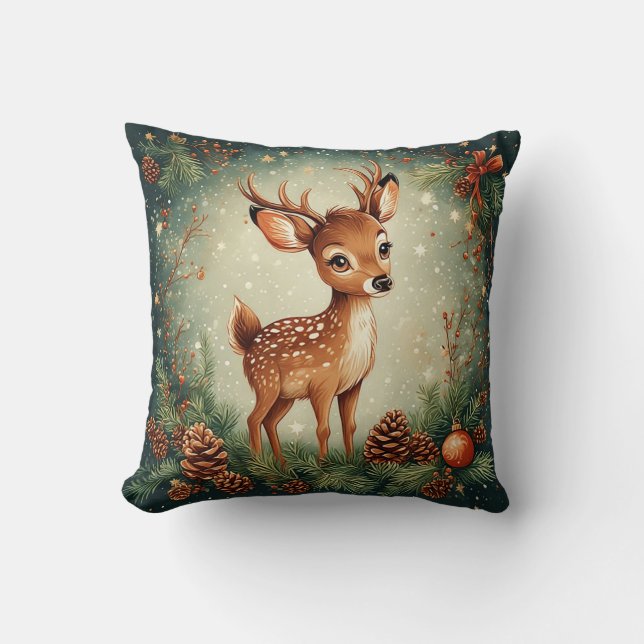 🦌 Cute Deer Christmas Wreath Joy 🎄 Cushion (Front)