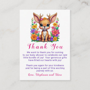 Cute Deer Colourful Flower Baby Shower Thank You Enclosure Card