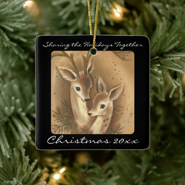 Cute Deer Couple Personalised Ornaments (Tree)
