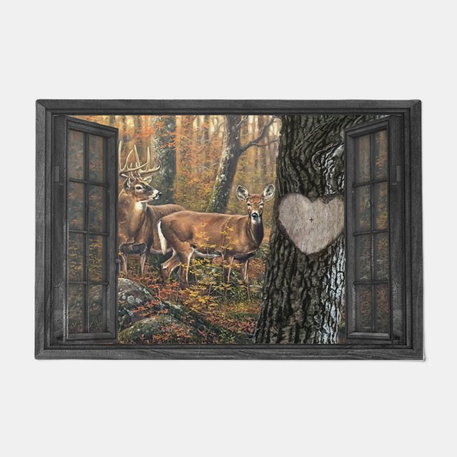 Cute Deer Couples Doormat, Wild Animals Doormat (Front)