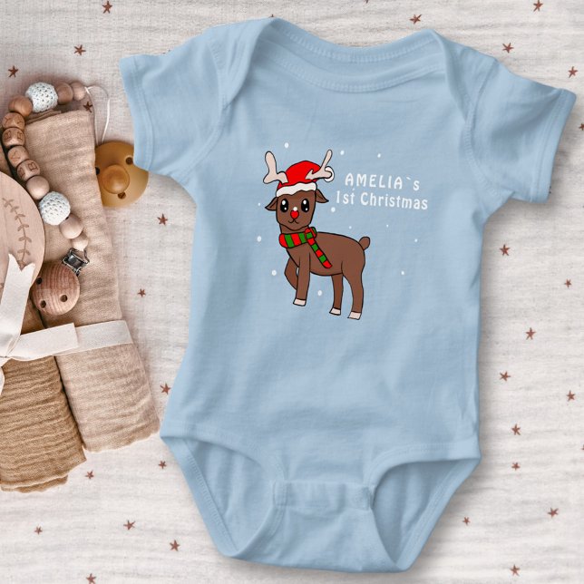Cute Deer Drawing Baby`s 1st Christmas  Baby Bodysuit (Creator Uploaded)