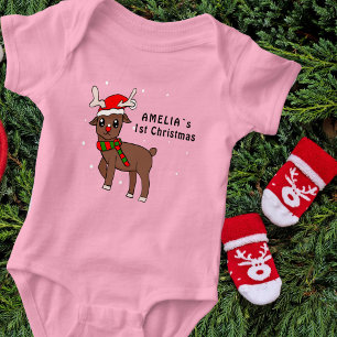 Cute Deer Drawing Baby`s 1st Christmas Baby Bodysuit