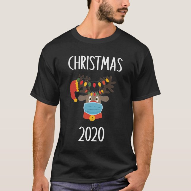 Cute Deer Face Mask Matching Christmas 2020 Pajama T-Shirt (Front)