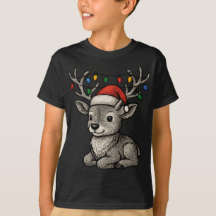 Cute Deer Fawn Fairy Lights Antlers Xmas Christmas T-Shirt