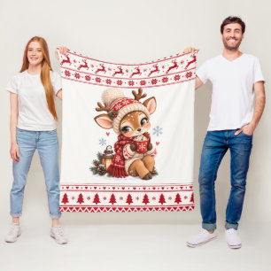 Cute Deer Fleece Blanket, Cosy Nordic Winter Throw Blanket