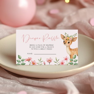 Cute Deer Floral Diaper Raffle Baby Shower Enclosure Card