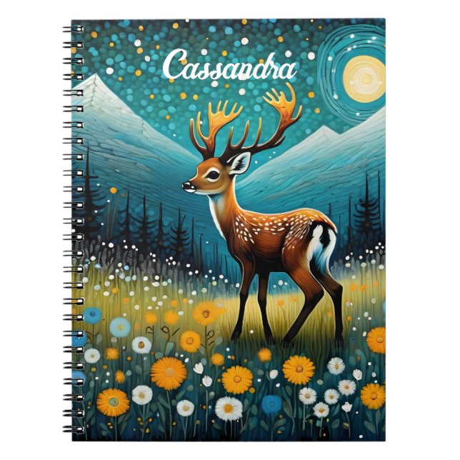 Cute Deer Flowers Meadow Fantasy  Notebook (Front)