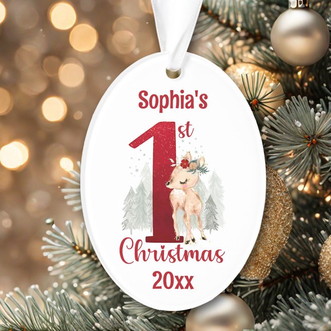 Cute Deer Forest Number One First Christmas Ornament (Cute Deer Forest Number One First Christmas Ornament)