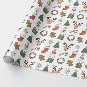 Cute Deer Gingerbread Festive Christmas Pattern Wrapping Paper
