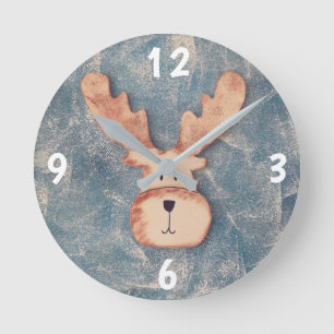 Cute Deer Head Cartoon Winter Round Clock