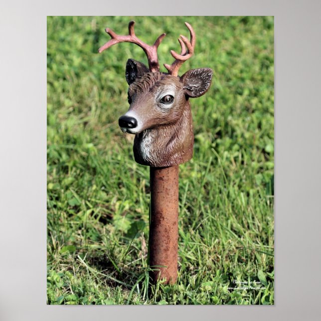 Cute Deer Head Lawn Ornament Poster (Front)