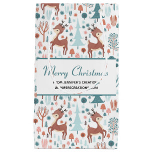 Cute Deer in Whimsical Forest Pattern Business Small Gift Bag