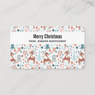 Cute Deer in Whimsical Forest Pattern Christmas Business Card