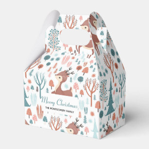 Cute Deer in Whimsical Forest Pattern Christmas Favour Box