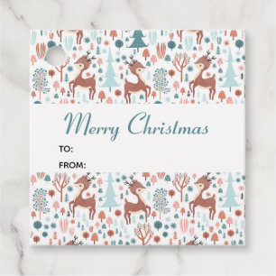 Cute Deer in Whimsical Forest Pattern Christmas Favour Tags
