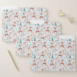 Cute Deer in Whimsical Forest Pattern Christmas File Folder
