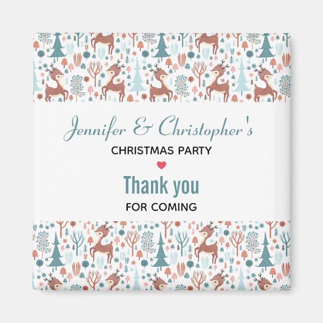 Cute Deer in Whimsical Forest Pattern Christmas Magnet (Front)