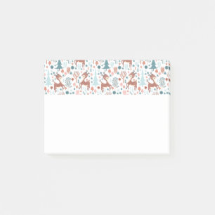 Cute Deer in Whimsical Forest Pattern Christmas Post-it Notes