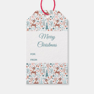 Cute Deer in Whimsical Forest Pattern Gift Tags