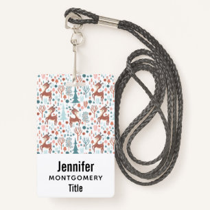 Cute Deer in Whimsical Forest Pattern ID Badge