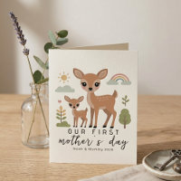 Cute Deer Mum Baby First Mothers Day Illustration