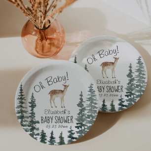 Cute Deer Oh Baby Baby Shower  Paper Plate