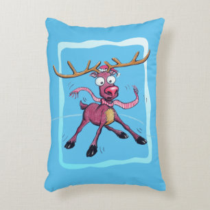 Cute Deer on ice Funny Christmas holidays Cartoon Decorative Cushion